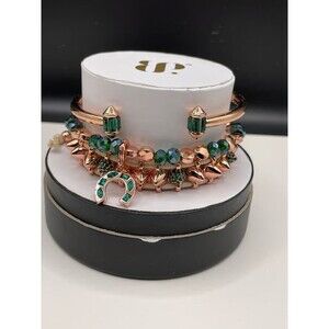 Horseshoe, Green Emerald on Rose Gold Bracelet Stack